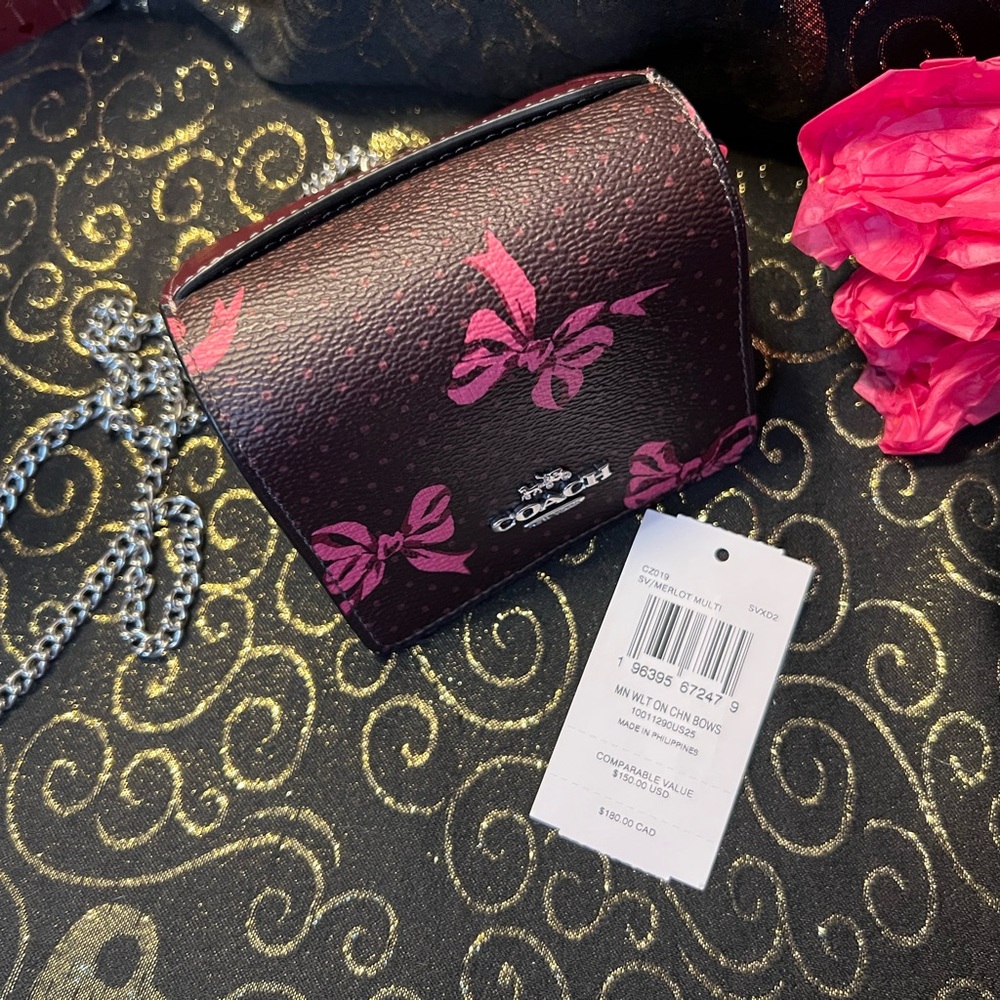 Coach Safiano Brown & Pink Bow Micro Mini Crossbody w/Silk Scarf (2pcs) - Picture 2 of 16